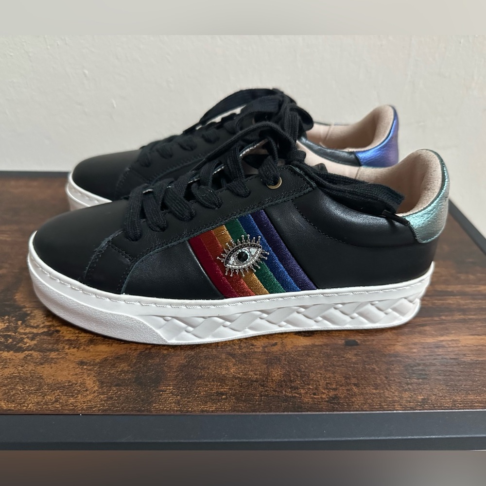 Kurt Geiger Black Sneakers with Rainbow Stripe
